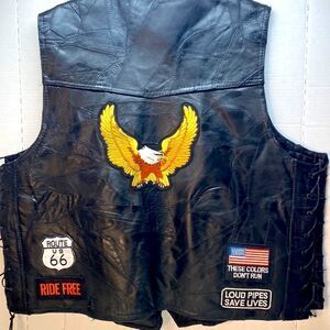 Diamond Plate Rock Design Genuine Buffalo Leather Vest With Embroidered Patches - Large Size